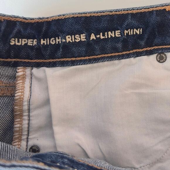 American Eagle AE Lace-Up A-Line High Rise Denim Mini Skirt Size 12 Dark Wash - Picture 6 of 9